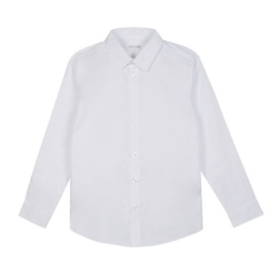 Boys' white slim fit Oxford long sleeved shirt
